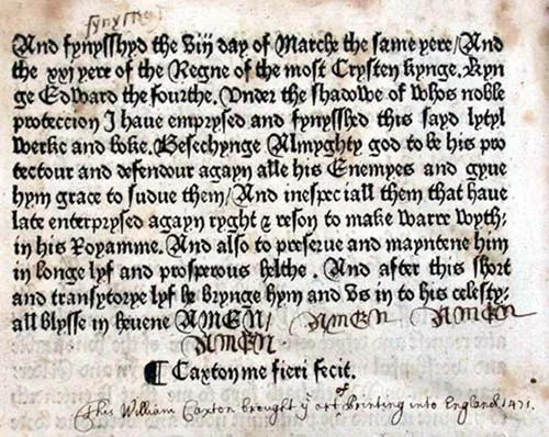 Caxton Mirror Of World Chapter Full Colophon