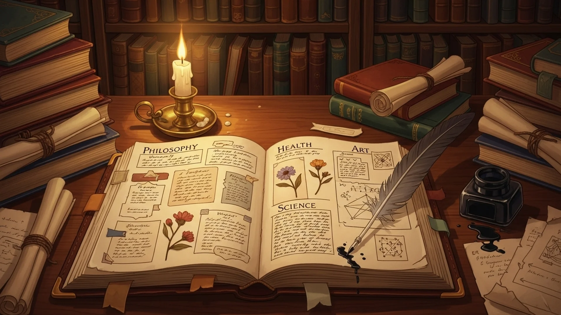 Ancient Library Study Book Pages