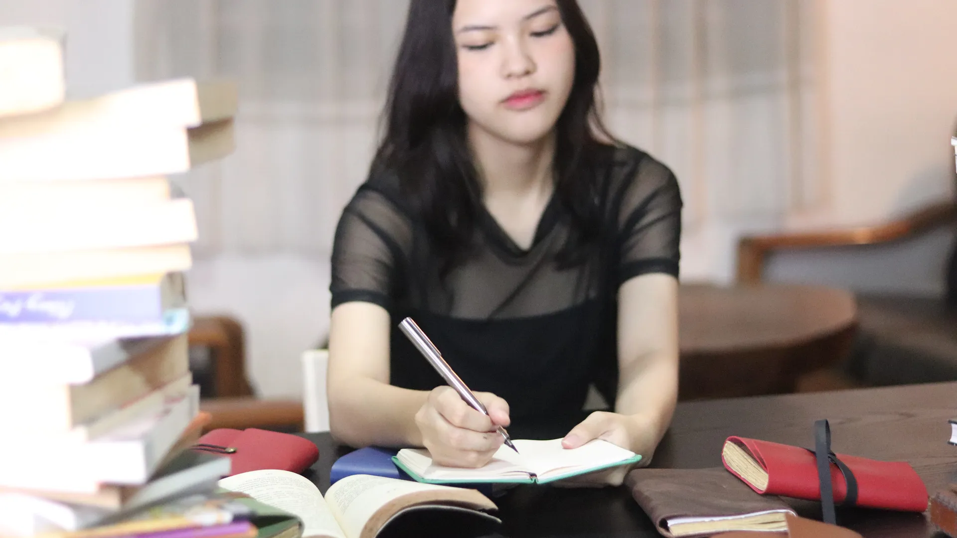 Woman Writing In Notebook Desk Custom Notebook Personalized Journal Standard Order 1