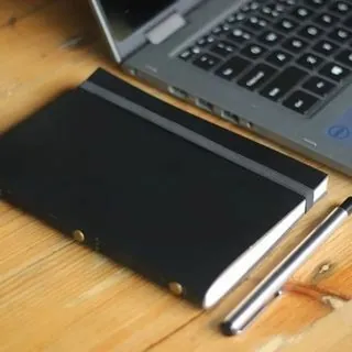 Black leather notebook with pen - elegant custom personalized journal set Black leather notebook with pen - elegant custom personalized journal set