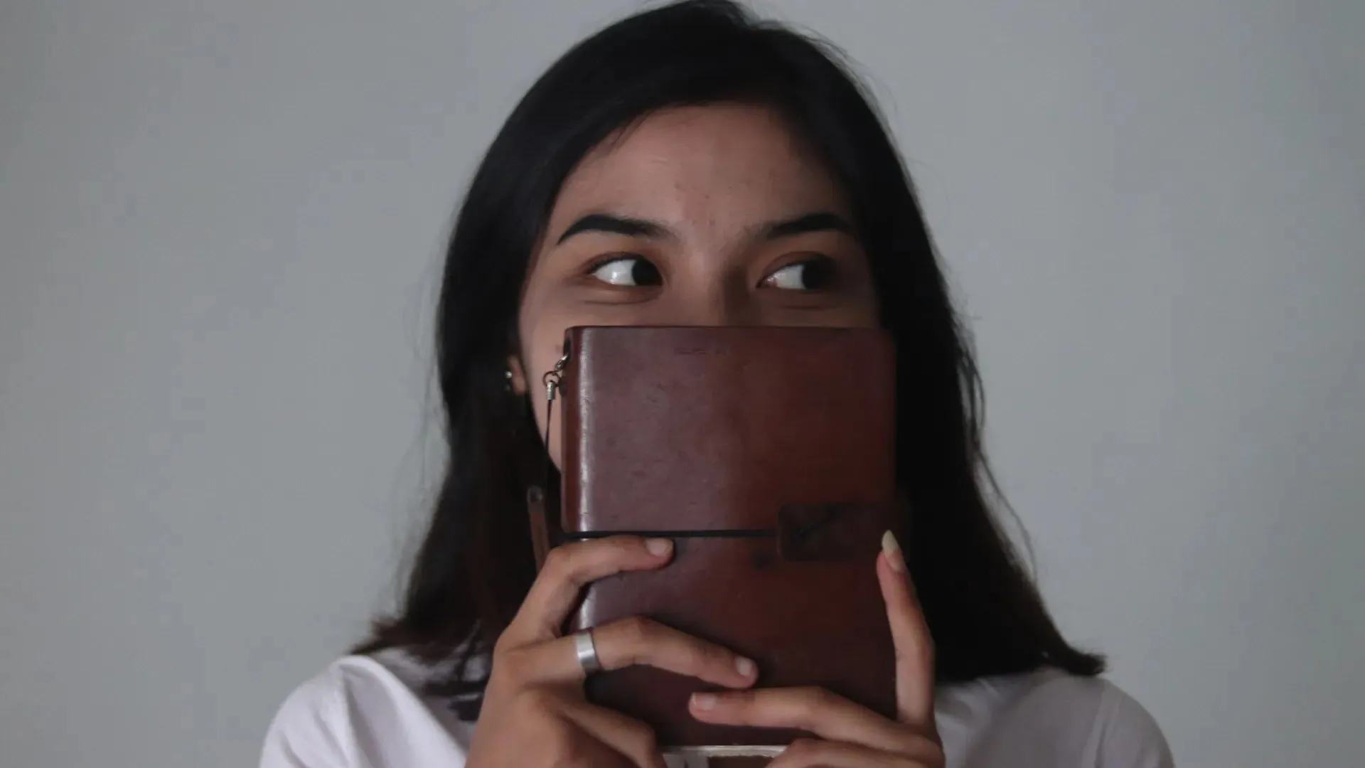Woman Hiding Face Brown Notebook Custom Notebook Personalized Journal Standard Order