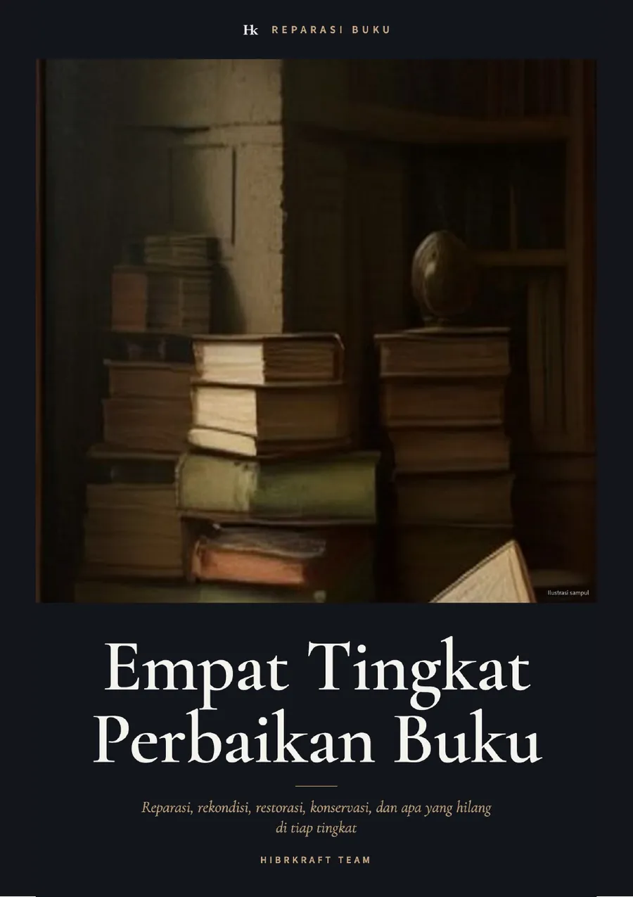 Sampul buku Empat Tingkat Perbaikan Buku, judul emas di atas latar gelap