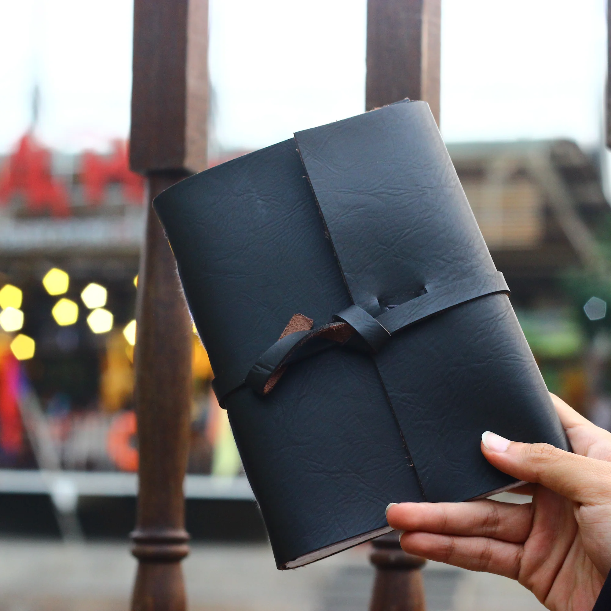 minimalist black leather journal tie closure