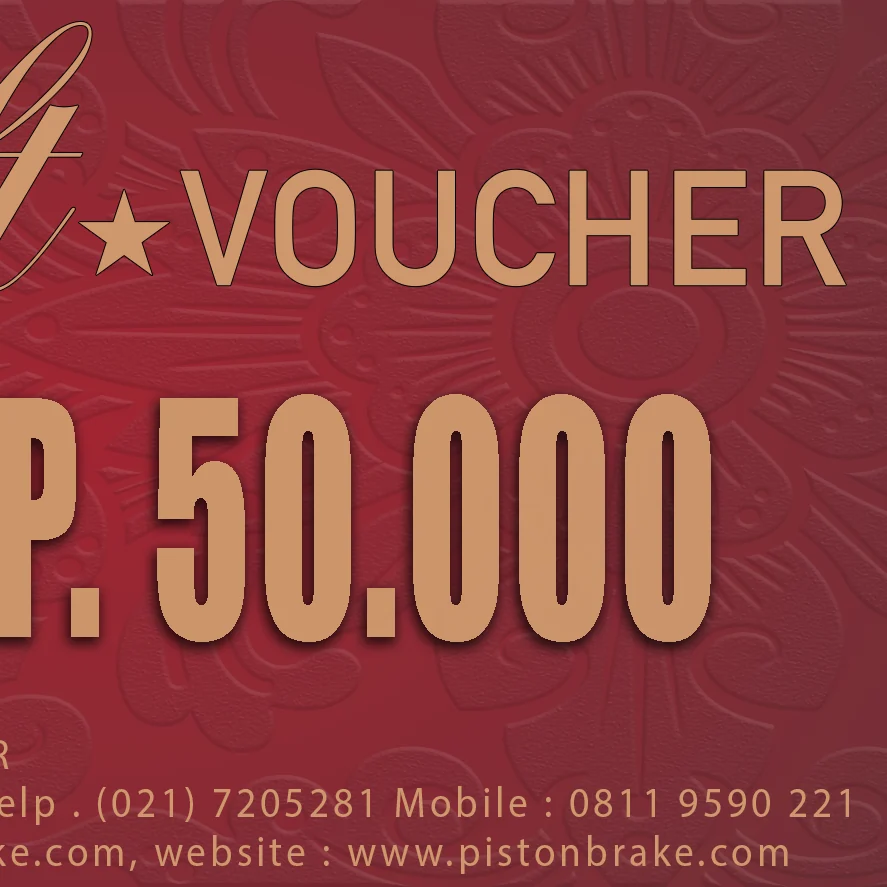 Gift voucher design for Piston Brake Bikers Bar with a maroon background.