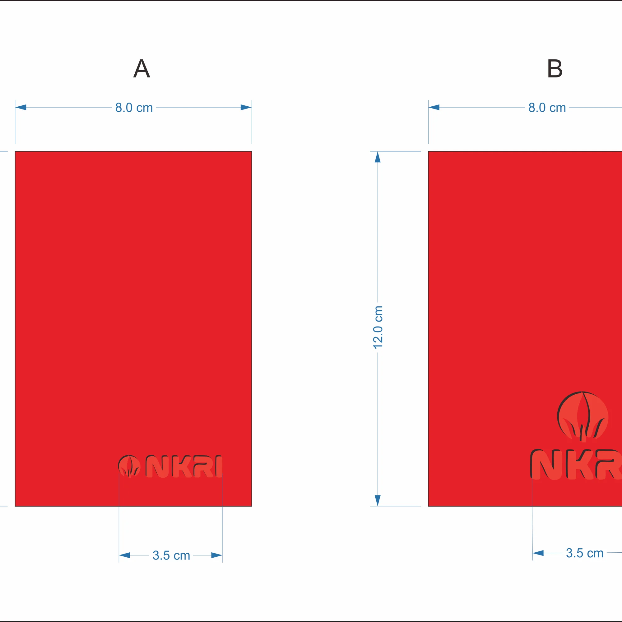 Technical design for the NKRI notebook showing two different logo sizes.