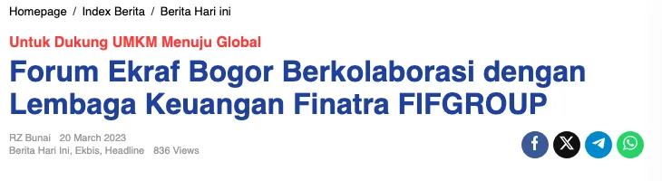 Potongan halaman Bogor Online dengan judul “Forum Ekraf Bogor Berkolaborasi dengan Lembaga Keuangan Finatra FIFGROUP”
