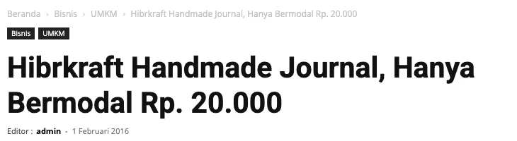 Potongan halaman Bogor Today dengan judul “Hibrkraft Handmade Journal, Hanya Bermodal Rp. 20.000”