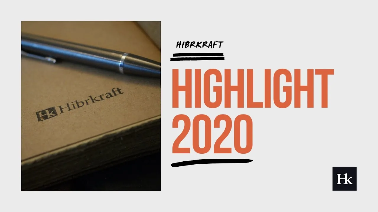 Kartu judul Highlight 2020 dengan foto buku catatan bercap Hibrkraft