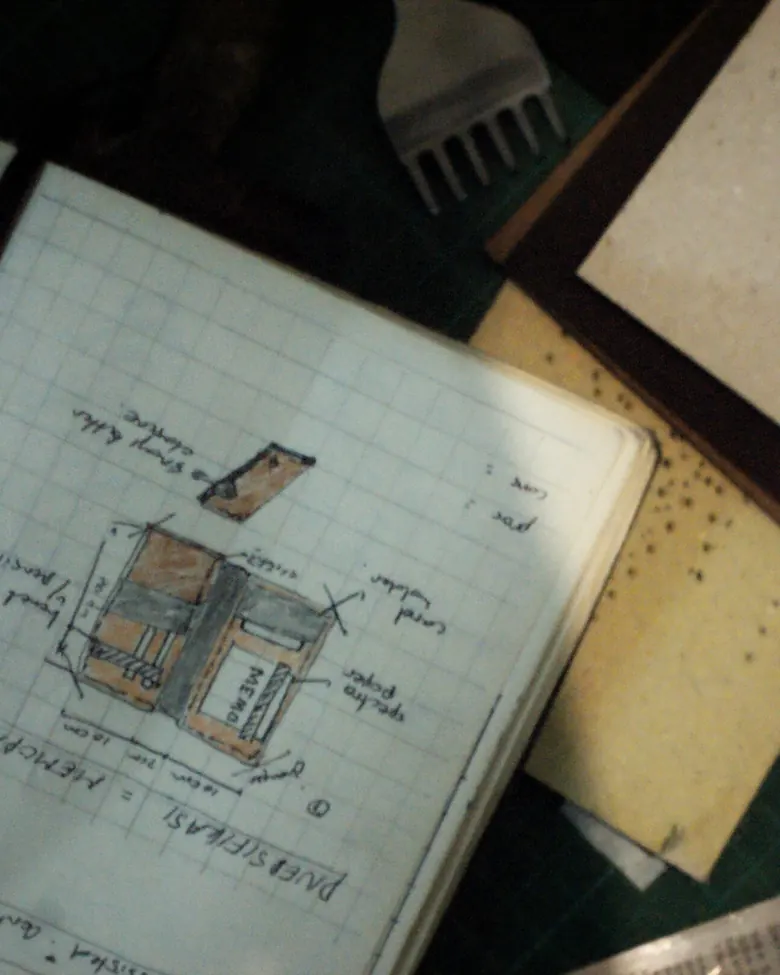 A notebook sketch showing design layout.