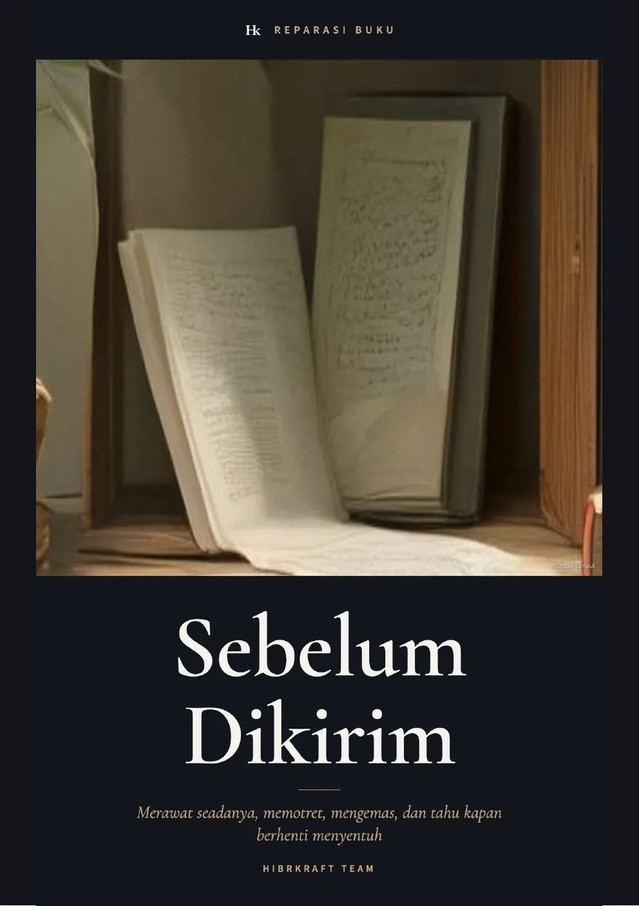 Sampul buku Sebelum Dikirim, judul emas di atas latar gelap