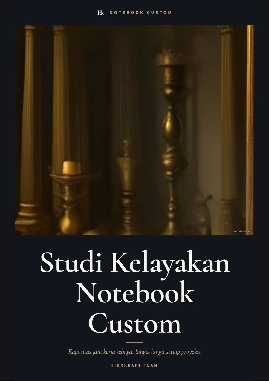 Sampul buku Studi Kelayakan Notebook Custom, judul emas di atas latar gelap